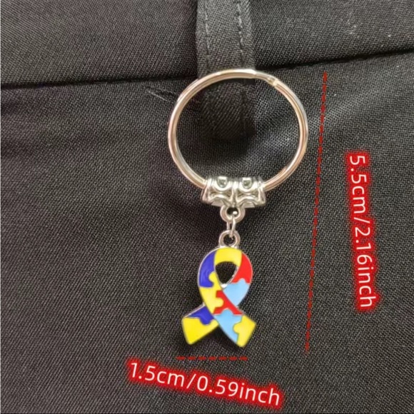 Autism Awareness Ribbon Puzzle Piece Keychain - Picture 4 of 4